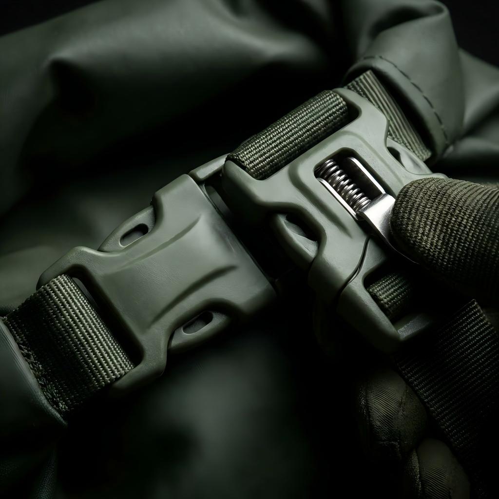 durable quick-release buckles on waterproof rolling duffel bag